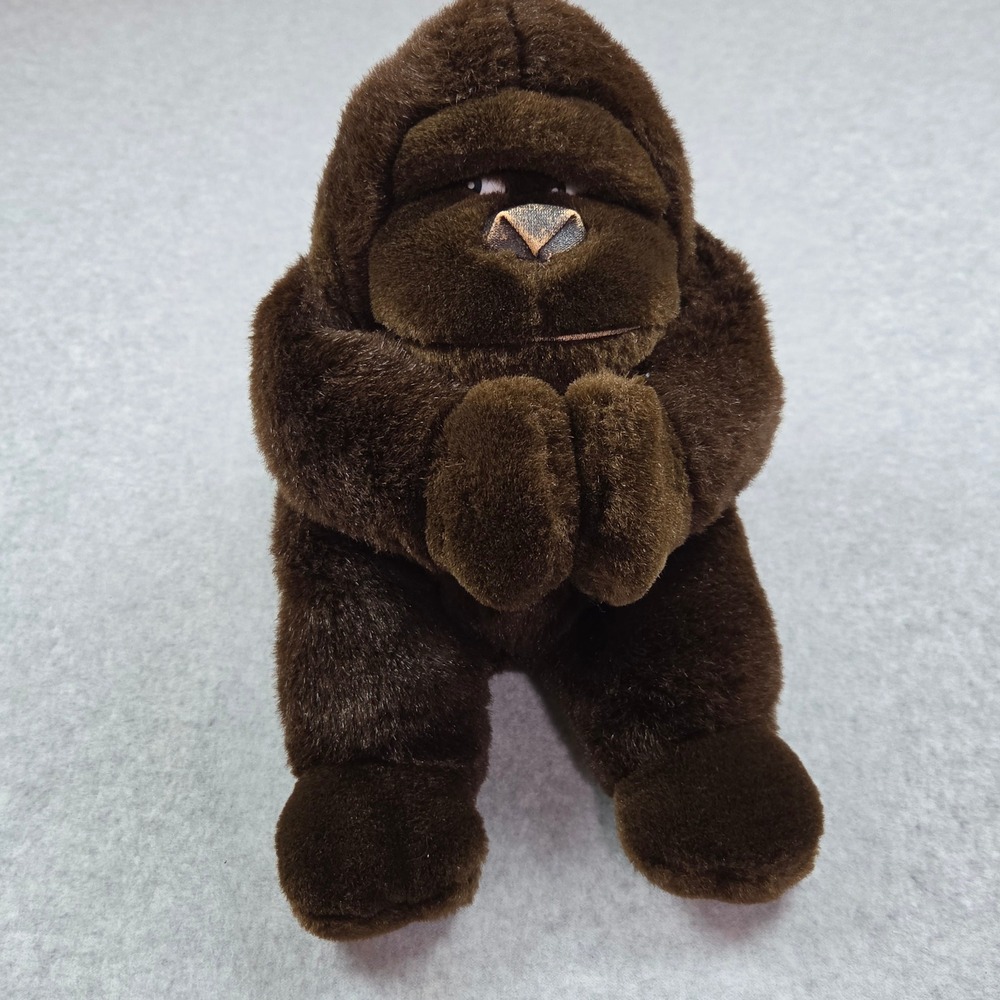 Vintage Side Eye Gorilla Plush Brown Stuffed Animal Hook Loop Hands Nostalgia